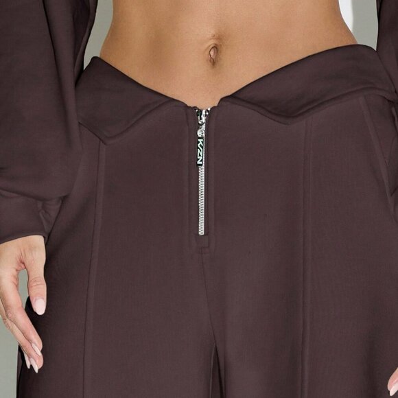 Coffee Brown Women's Casual High Waist Wide Leg Trousers - Picture 5 of 5